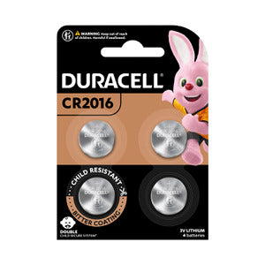Duracell Specialty CR2016 Lithium Coin Batteries 4-Pack Child-Secure Long-Lasting Power