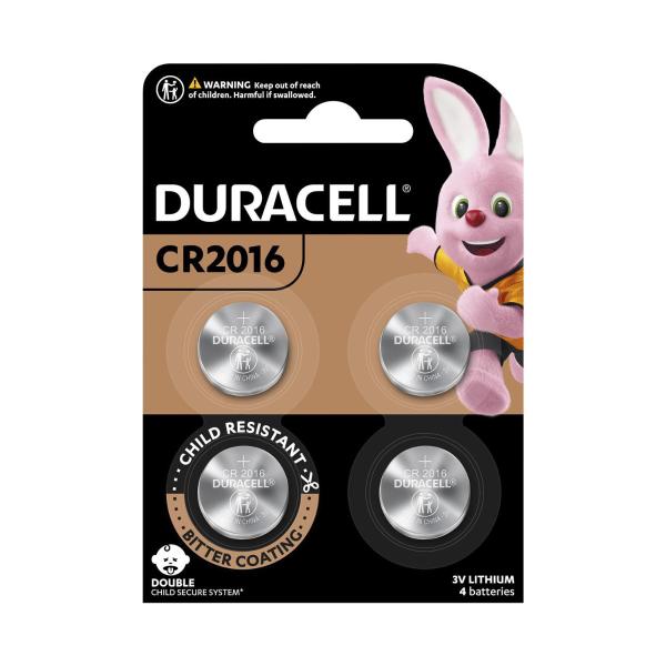 Duracell Specialty CR2016 Lithium Coin Batteries 4-Pack Child-Secure Long-Lasting Power