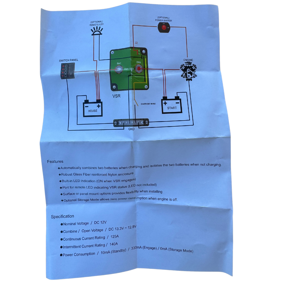 Dual Battery Isolator - Voltage Sensitive Relay VSR (12V 125A) KT Cables KTVSR135