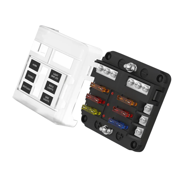 6 Blade Fuse Holder w/ Negative Bus Bar & Cover