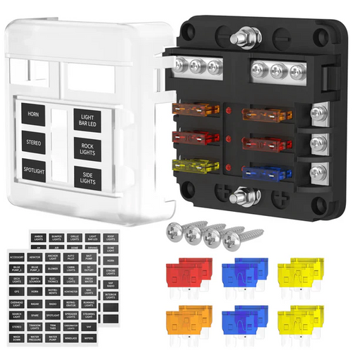 6 Blade Fuse Holder w/ Negative Bus Bar & Cover