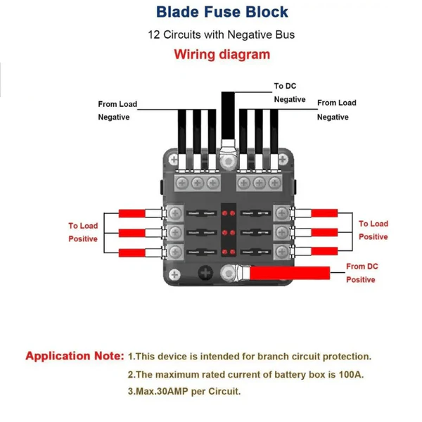 6 Blade Fuse Holder w/ Negative Bus Bar & Cover