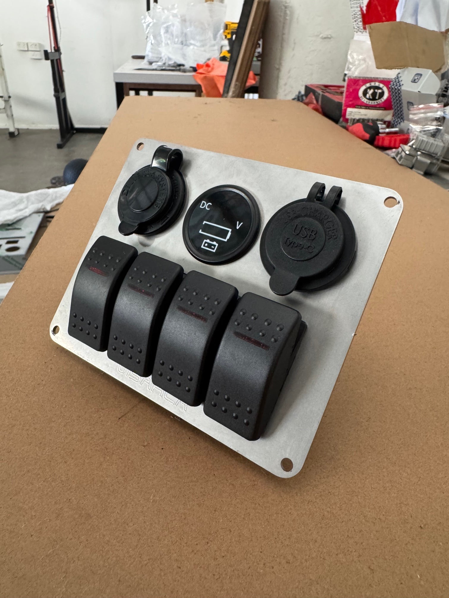 Visarca Rocker Switch & Socket Panel - 2mm Stainless steel - 4 gang Rocker + 3 Socket - AUS MADE
