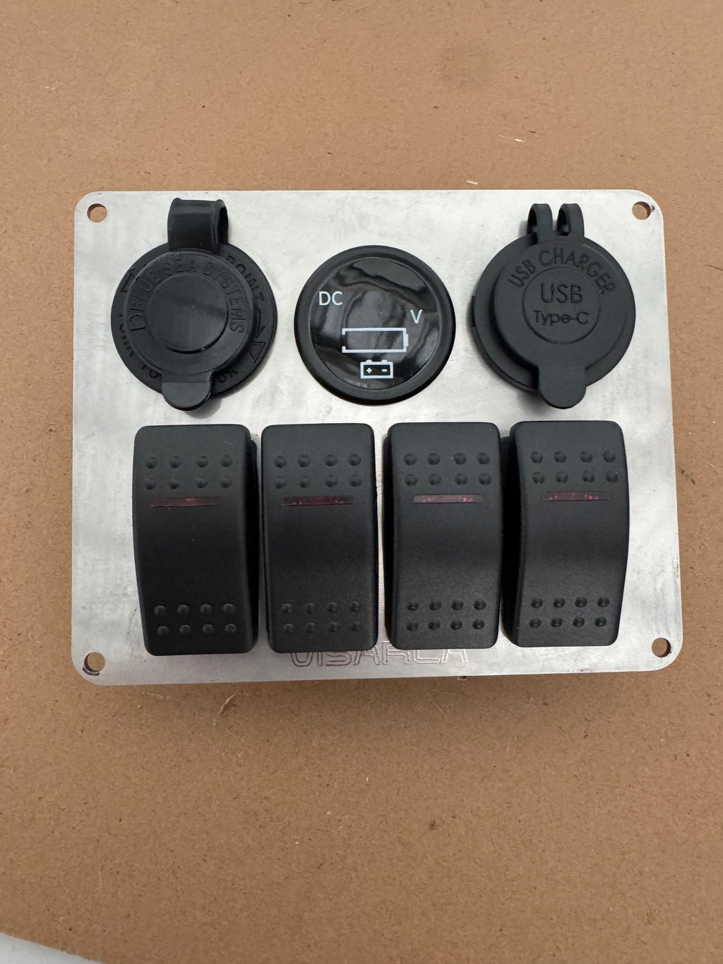 Visarca Rocker Switch & Socket Panel - 2mm Stainless steel - 4 gang Rocker + 3 Socket - AUS MADE