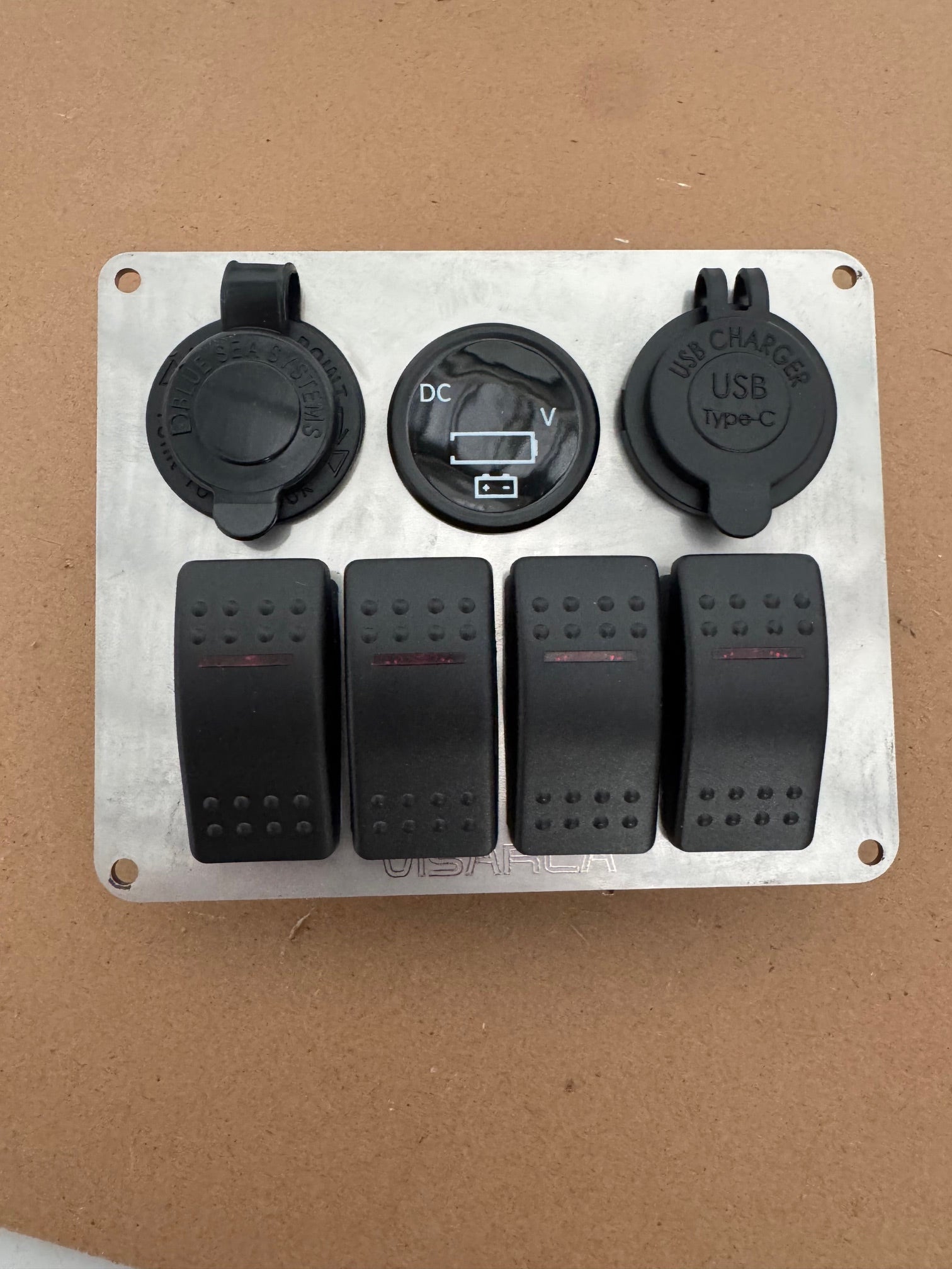 Visarca Rocker Switch & Socket Panel - 2mm Stainless steel - 4 gang Rocker + 3 Socket - AUS MADE