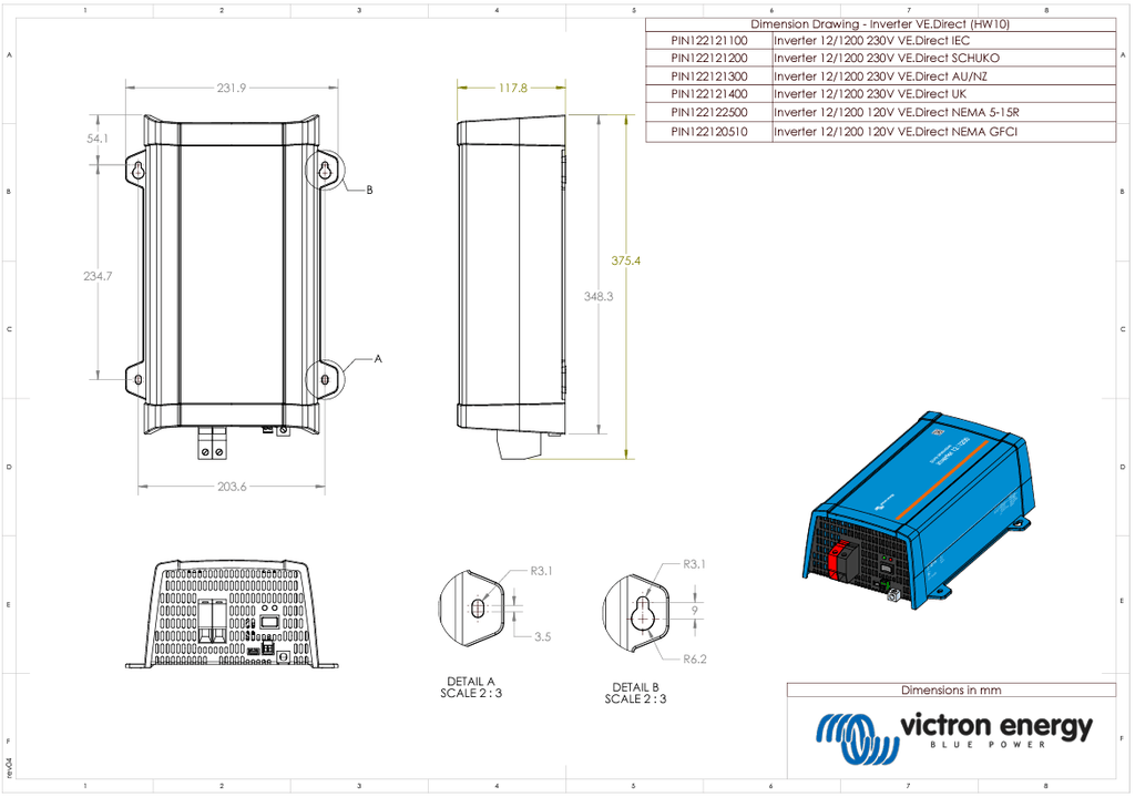 Victron Phoenix 12V 1200VA Pure Sine Wave Inverter VE.Direct Off-Grid Power
